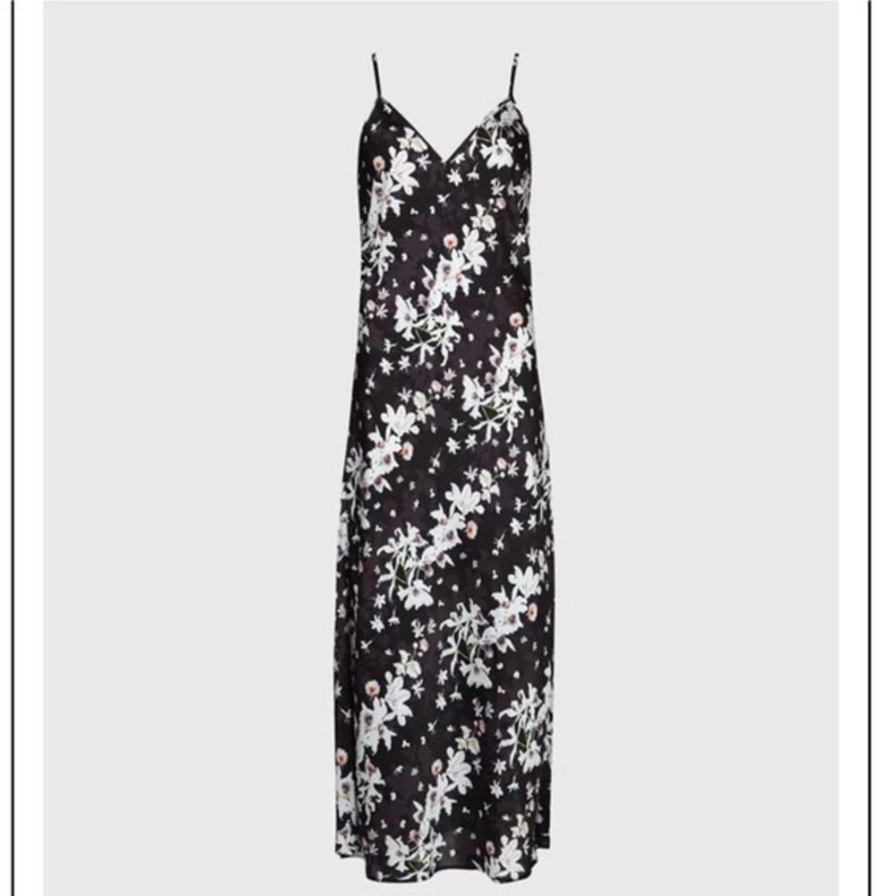 All Saints Black Floral Print Sleeveless V-Neck Slip Maxi Dress Size 0
